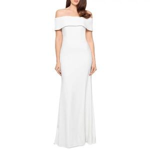 Aqua Womens White Special Occasion Scuba Evening Dress Gown 12